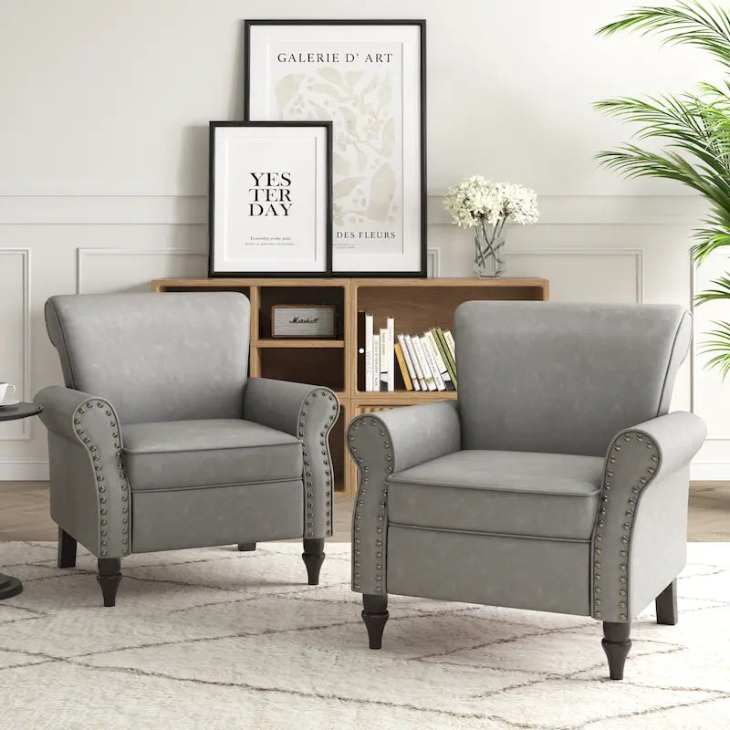 Poltrona d'Appoggio in Similpelle Marrone/Nera/Grigia, Braccioli Arrotondati e Rivetti Decorativi, Set da 2