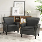 Poltrona d'Appoggio in Similpelle Marrone/Nera/Grigia, Braccioli Arrotondati e Rivetti Decorativi, Set da 2
