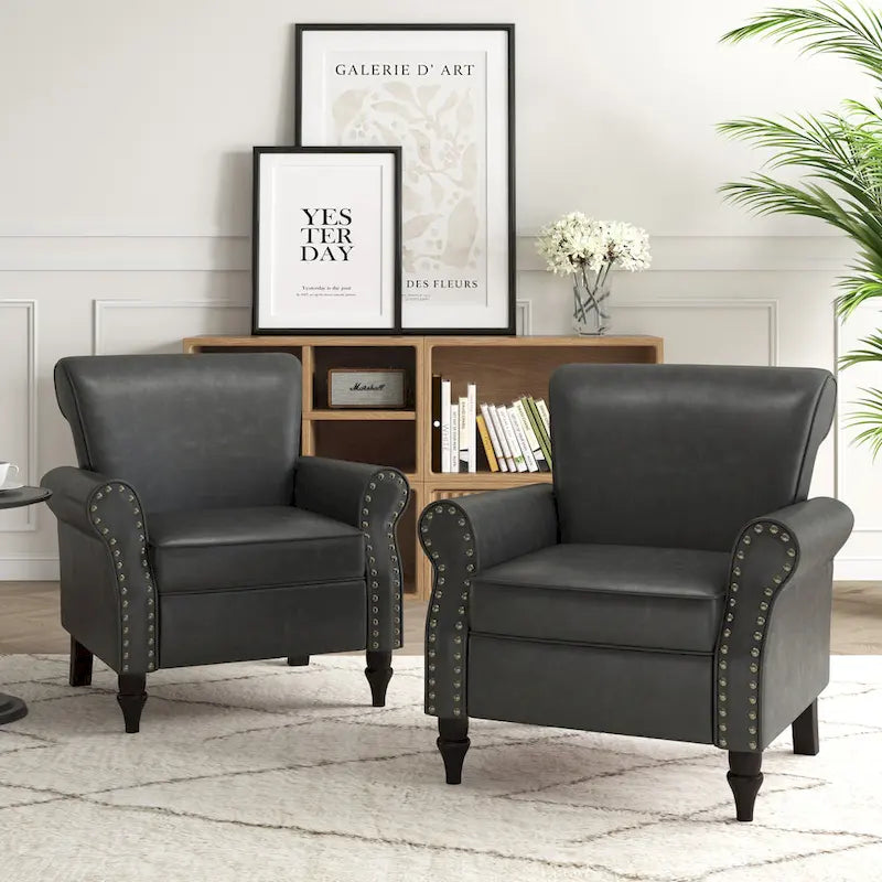 Poltrona d'Appoggio in Similpelle Marrone/Nera/Grigia, Braccioli Arrotondati e Rivetti Decorativi, Set da 2