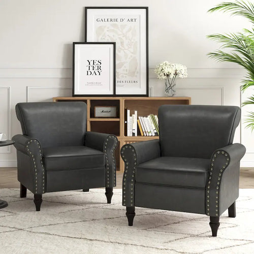 Poltrona d'Appoggio in Similpelle Marrone/Nera/Grigia, Braccioli Arrotondati e Rivetti Decorativi, Set da 2
