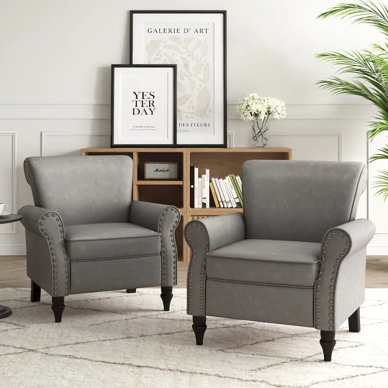 Poltrona d'Appoggio in Similpelle Marrone/Nera/Grigia, Braccioli Arrotondati e Rivetti Decorativi, Set da 2