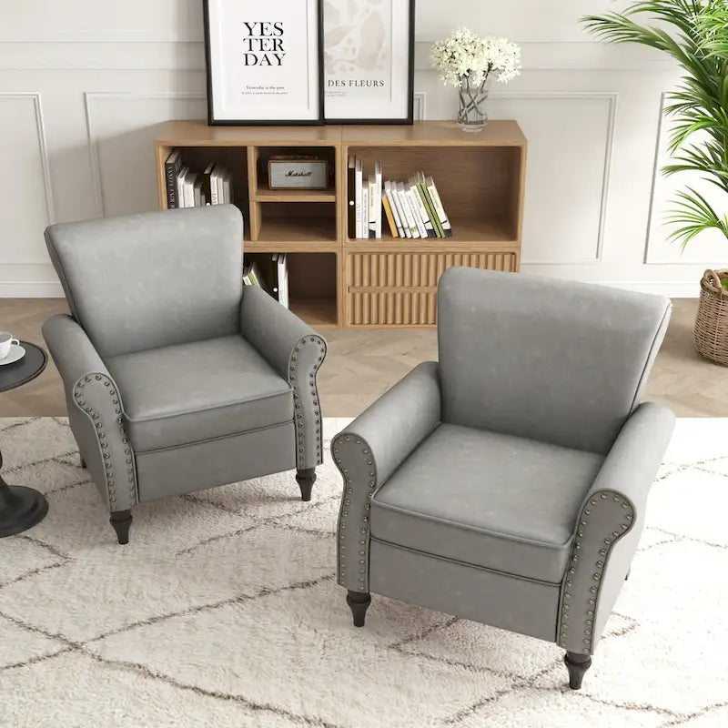 Poltrona d'Appoggio in Similpelle Marrone/Nera/Grigia, Braccioli Arrotondati e Rivetti Decorativi, Set da 2