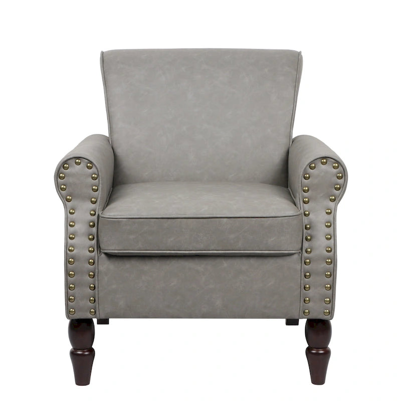 Poltrona d'Appoggio in Similpelle Marrone/Nera/Grigia, Braccioli Arrotondati e Rivetti Decorativi, Set da 2