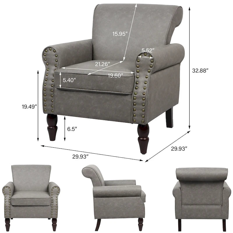 Poltrona d'Appoggio in Similpelle Marrone/Nera/Grigia, Braccioli Arrotondati e Rivetti Decorativi, Set da 2