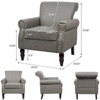 Poltrona d'Appoggio in Similpelle Marrone/Nera/Grigia, Braccioli Arrotondati e Rivetti Decorativi, Set da 2