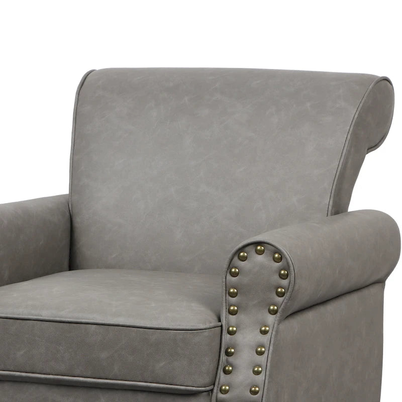 Poltrona d'Appoggio in Similpelle Marrone/Nera/Grigia, Braccioli Arrotondati e Rivetti Decorativi, Set da 2
