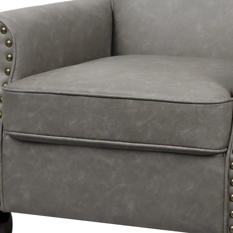 Poltrona d'Appoggio in Similpelle Marrone/Nera/Grigia, Braccioli Arrotondati e Rivetti Decorativi, Set da 2