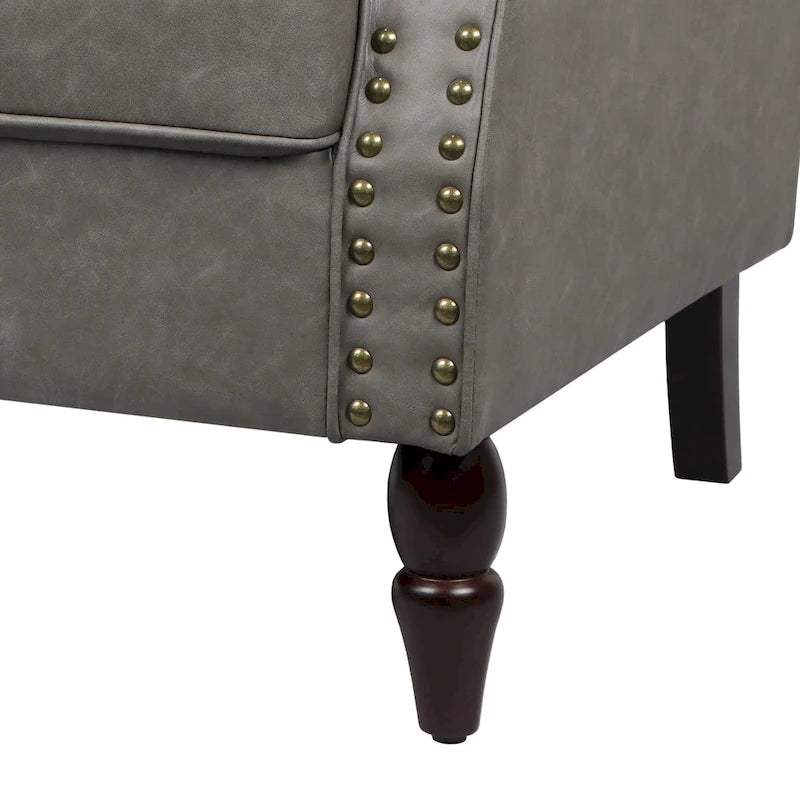 Poltrona d'Appoggio in Similpelle Marrone/Nera/Grigia, Braccioli Arrotondati e Rivetti Decorativi, Set da 2