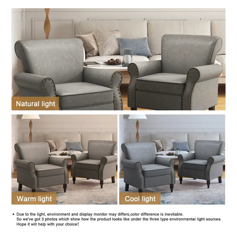 Poltrona d'Appoggio in Similpelle Marrone/Nera/Grigia, Braccioli Arrotondati e Rivetti Decorativi, Set da 2