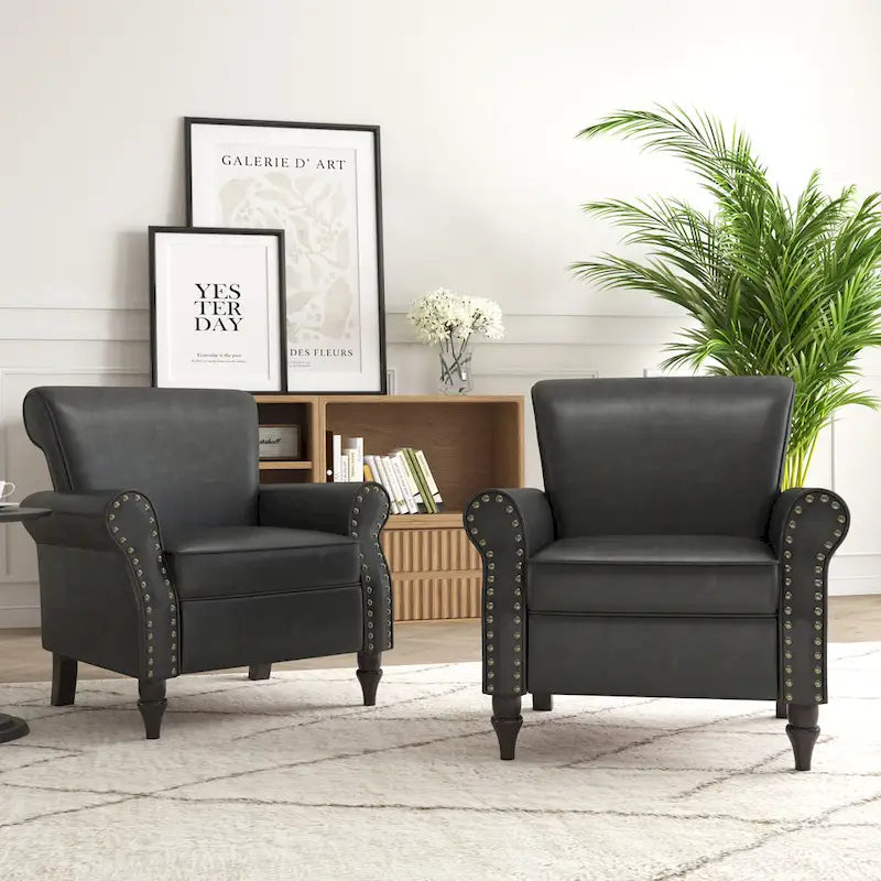 Poltrona d'Appoggio in Similpelle Marrone/Nera/Grigia, Braccioli Arrotondati e Rivetti Decorativi, Set da 2