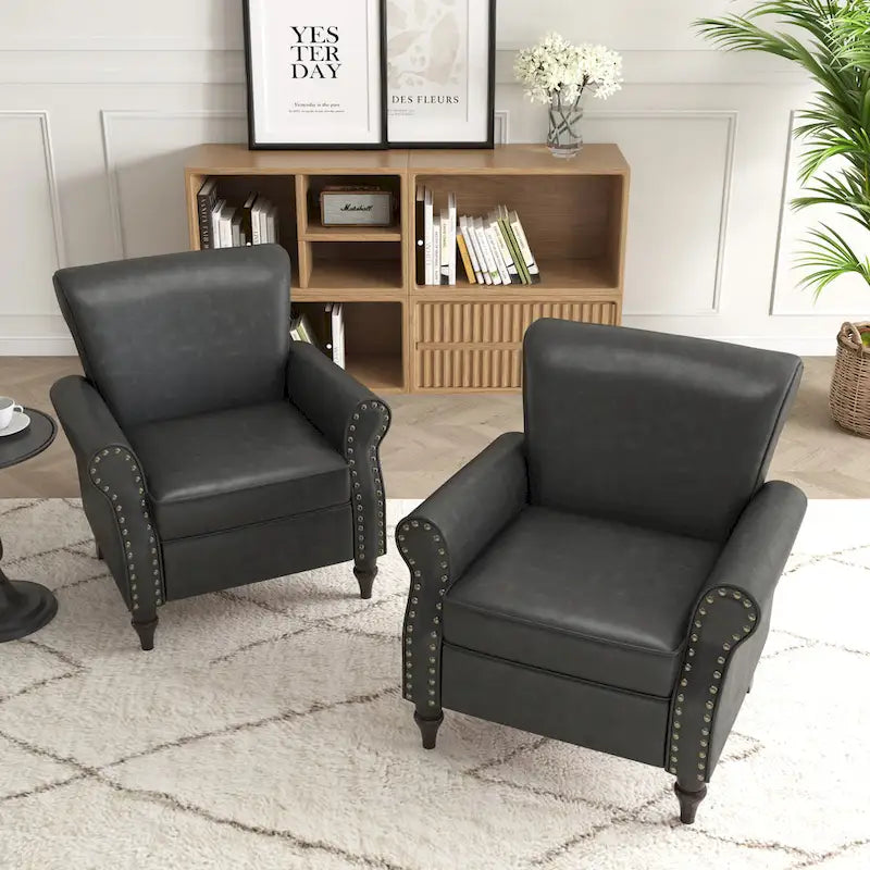 Poltrona d'Appoggio in Similpelle Marrone/Nera/Grigia, Braccioli Arrotondati e Rivetti Decorativi, Set da 2