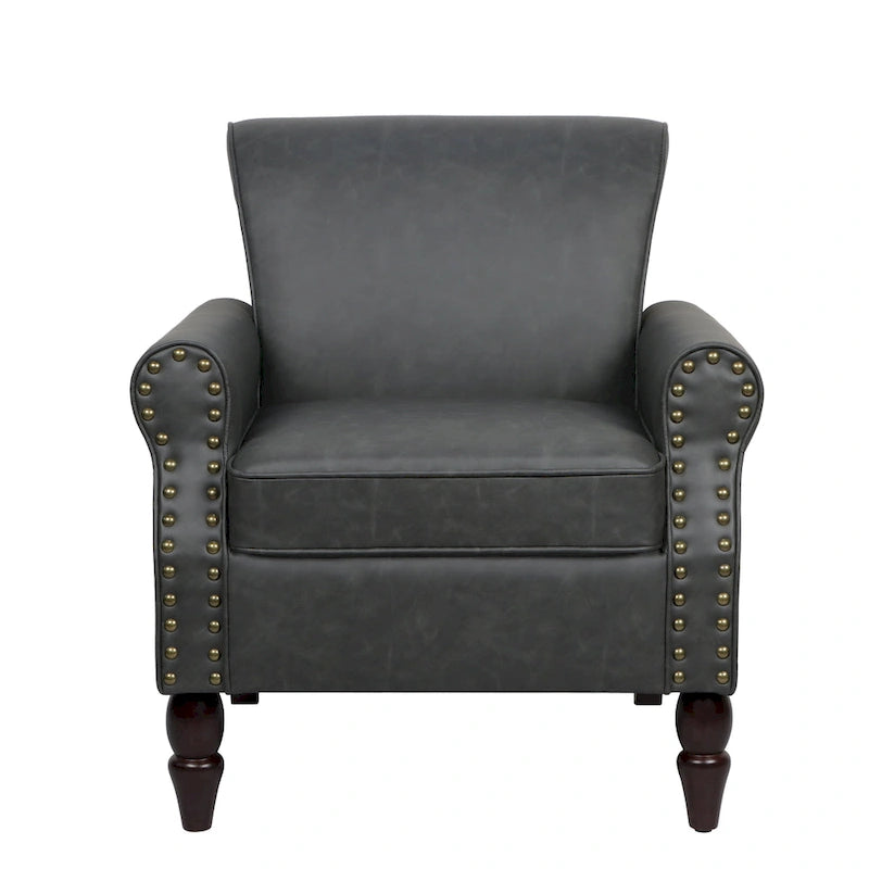 Poltrona d'Appoggio in Similpelle Marrone/Nera/Grigia, Braccioli Arrotondati e Rivetti Decorativi, Set da 2