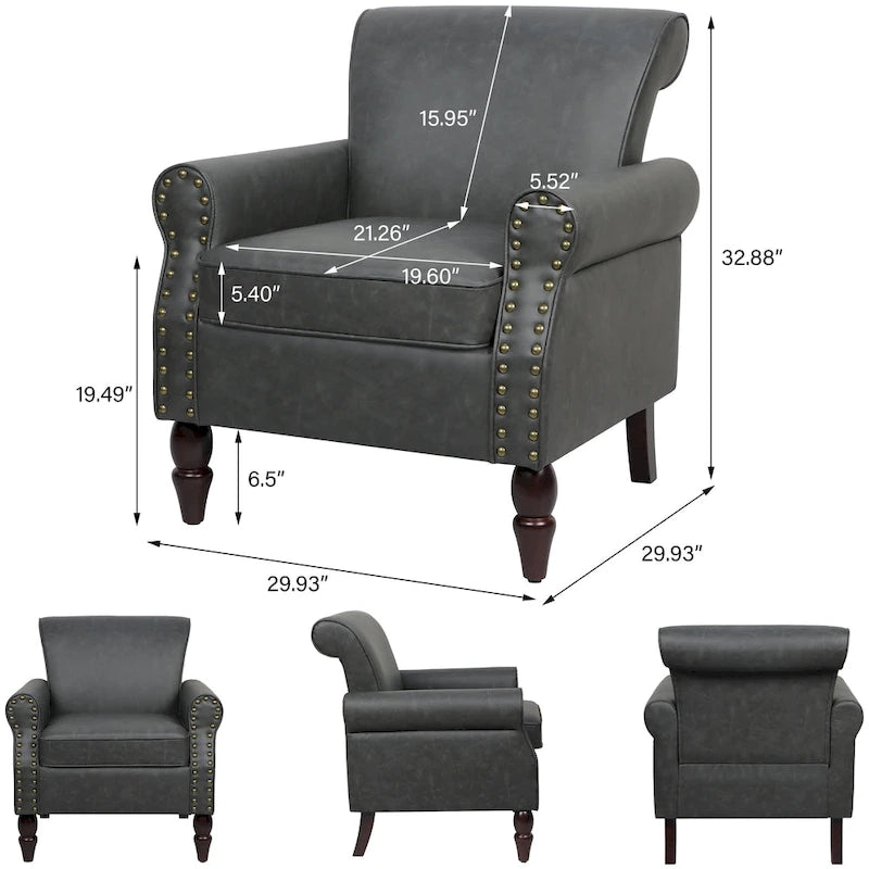Poltrona d'Appoggio in Similpelle Marrone/Nera/Grigia, Braccioli Arrotondati e Rivetti Decorativi, Set da 2