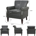 Poltrona d'Appoggio in Similpelle Marrone/Nera/Grigia, Braccioli Arrotondati e Rivetti Decorativi, Set da 2