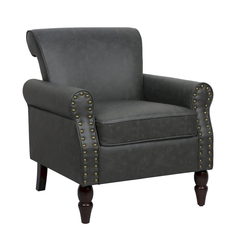 Poltrona d'Appoggio in Similpelle Marrone/Nera/Grigia, Braccioli Arrotondati e Rivetti Decorativi, Set da 2