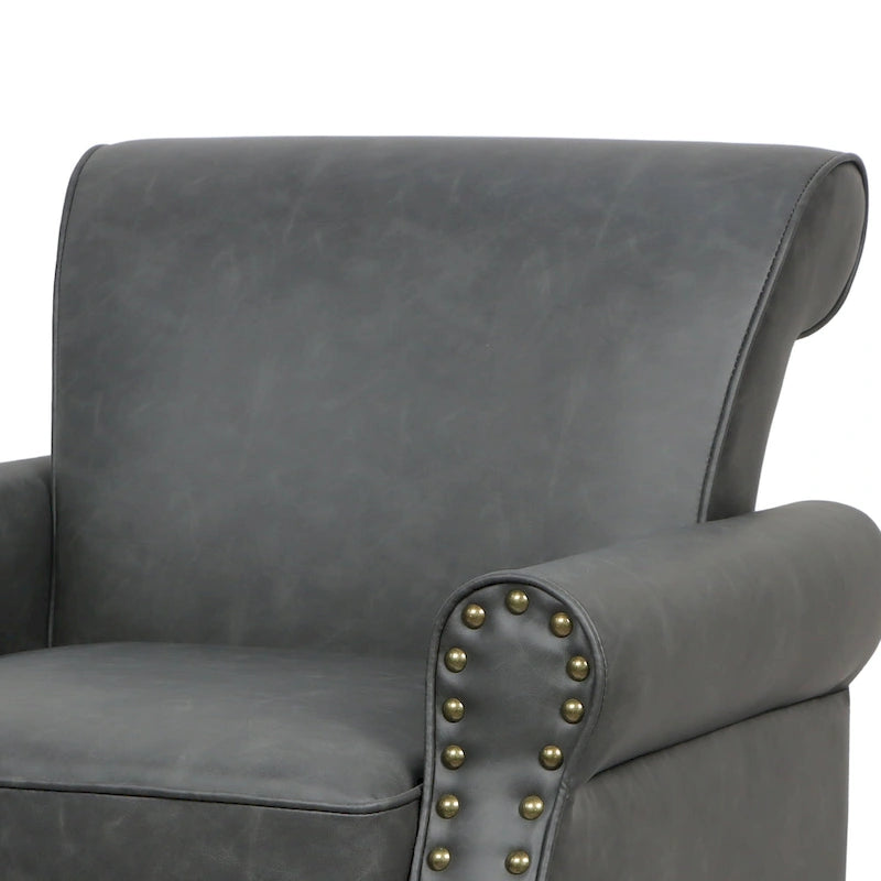 Poltrona d'Appoggio in Similpelle Marrone/Nera/Grigia, Braccioli Arrotondati e Rivetti Decorativi, Set da 2