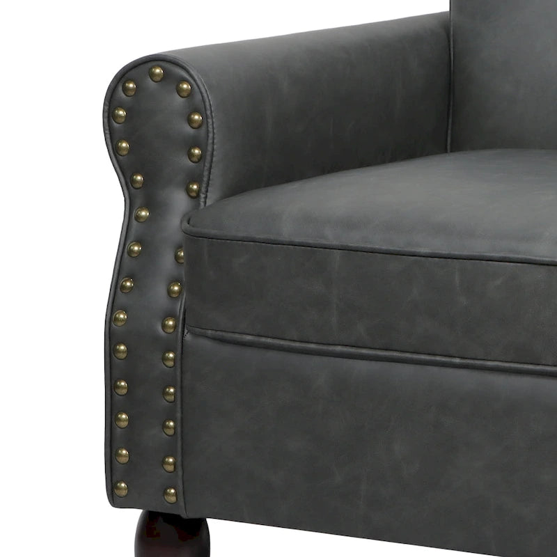 Poltrona d'Appoggio in Similpelle Marrone/Nera/Grigia, Braccioli Arrotondati e Rivetti Decorativi, Set da 2