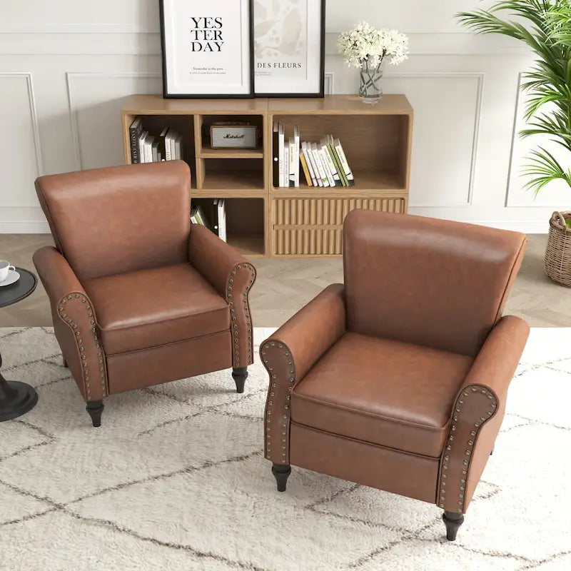 Poltrona d'Appoggio in Similpelle Marrone/Nera/Grigia, Braccioli Arrotondati e Rivetti Decorativi, Set da 2