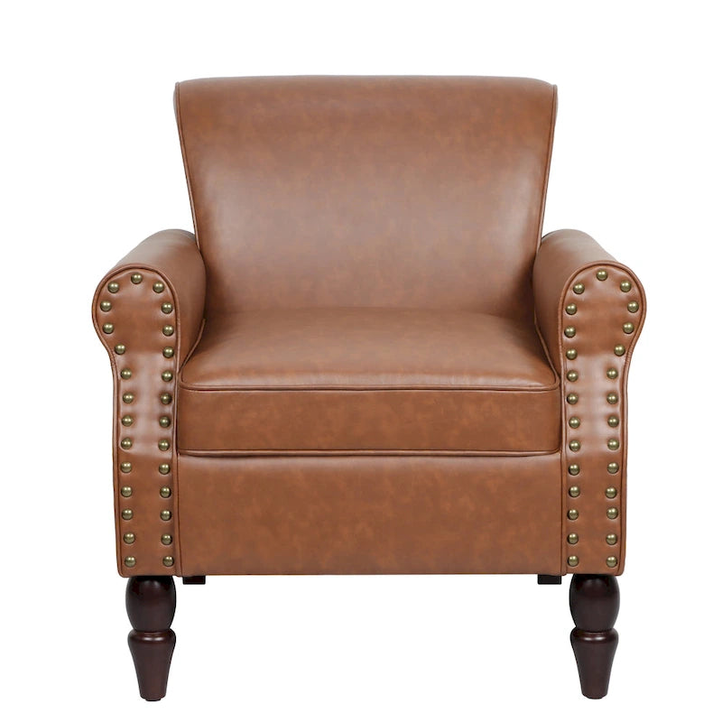 Poltrona d'Appoggio in Similpelle Marrone/Nera/Grigia, Braccioli Arrotondati e Rivetti Decorativi, Set da 2
