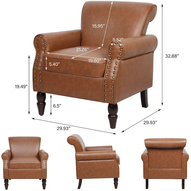 Poltrona d'Appoggio in Similpelle Marrone/Nera/Grigia, Braccioli Arrotondati e Rivetti Decorativi, Set da 2