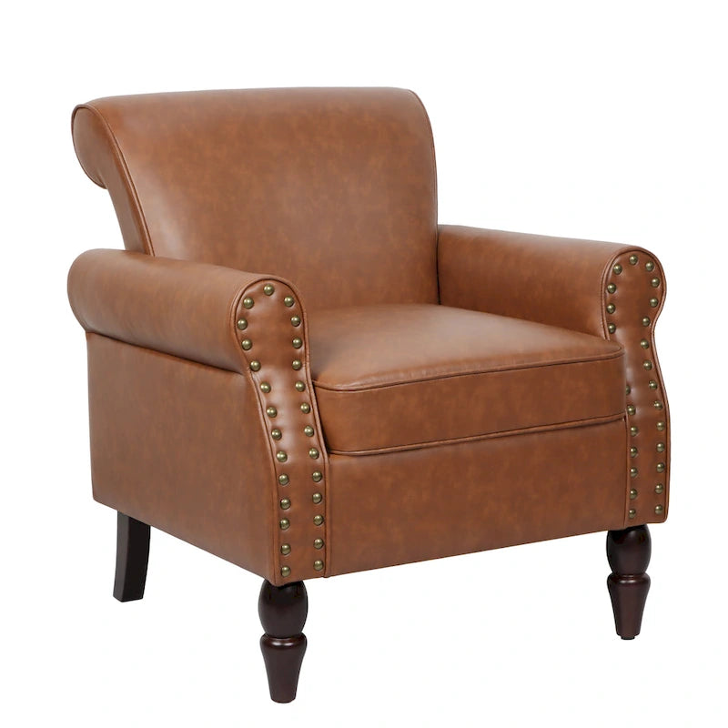 Poltrona d'Appoggio in Similpelle Marrone/Nera/Grigia, Braccioli Arrotondati e Rivetti Decorativi, Set da 2