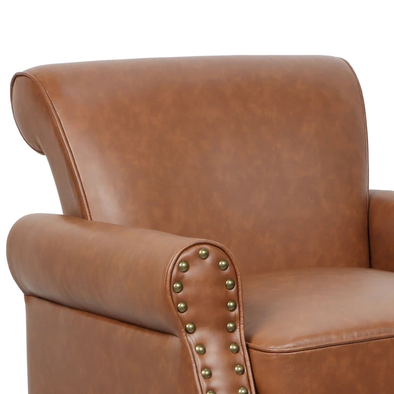 Poltrona d'Appoggio in Similpelle Marrone/Nera/Grigia, Braccioli Arrotondati e Rivetti Decorativi, Set da 2