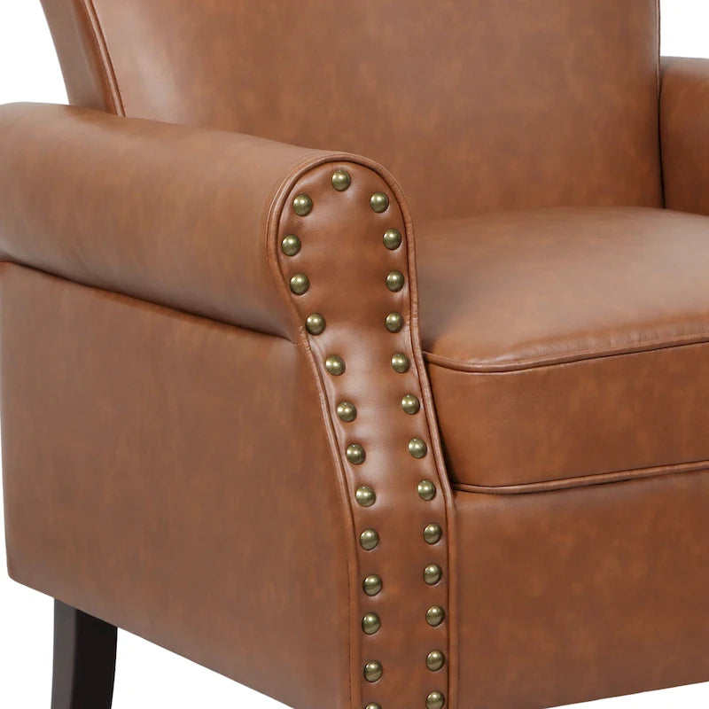 Poltrona d'Appoggio in Similpelle Marrone/Nera/Grigia, Braccioli Arrotondati e Rivetti Decorativi, Set da 2