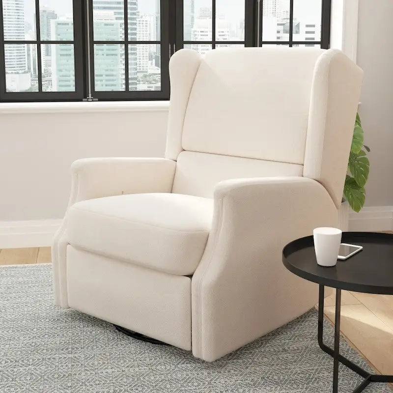 Poltrona reclinabile, a dondolo e girevole Wingback, color crema/grigio chiaro/grigio scuro, per 1 persona