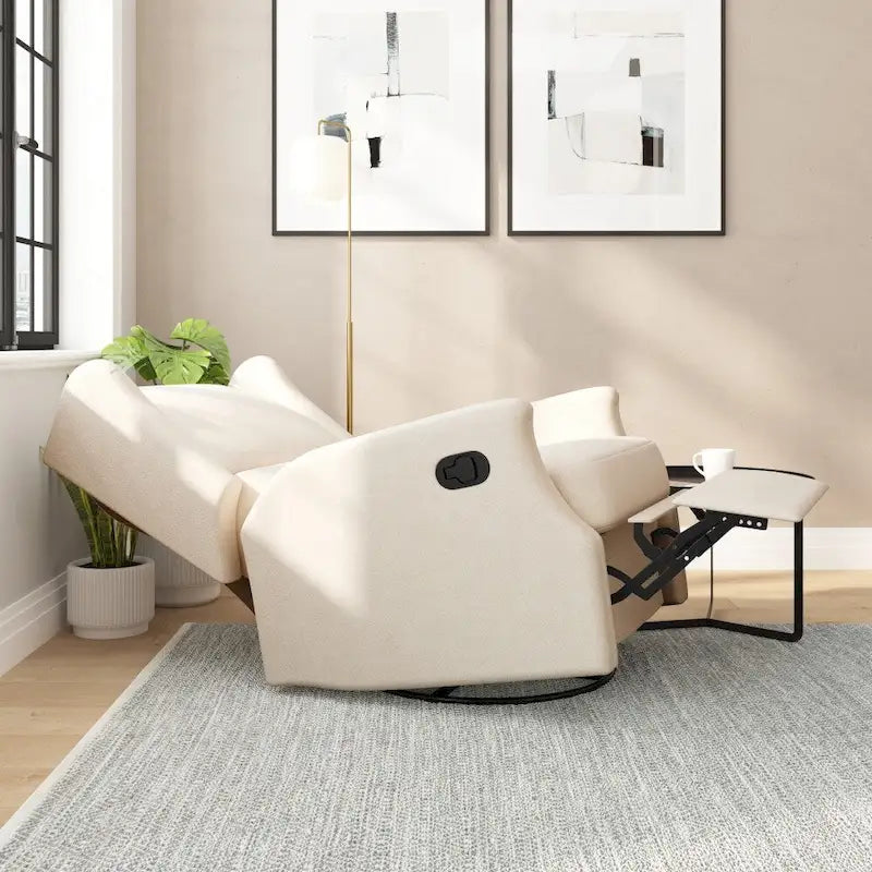 Poltrona reclinabile, a dondolo e girevole Wingback, color crema/grigio chiaro/grigio scuro, per 1 persona