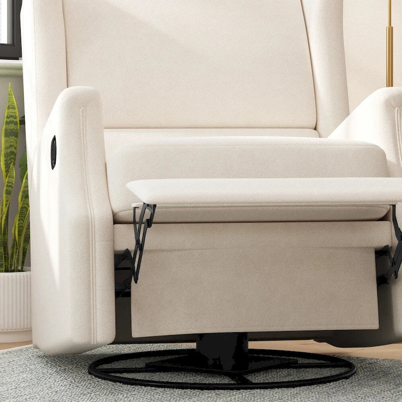 Poltrona reclinabile, a dondolo e girevole Wingback, color crema/grigio chiaro/grigio scuro, per 1 persona
