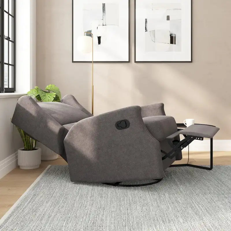 Poltrona reclinabile, a dondolo e girevole Wingback, color crema/grigio chiaro/grigio scuro, per 1 persona