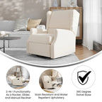 Poltrona reclinabile, a dondolo e girevole Wingback, color crema/grigio chiaro/grigio scuro, per 1 persona