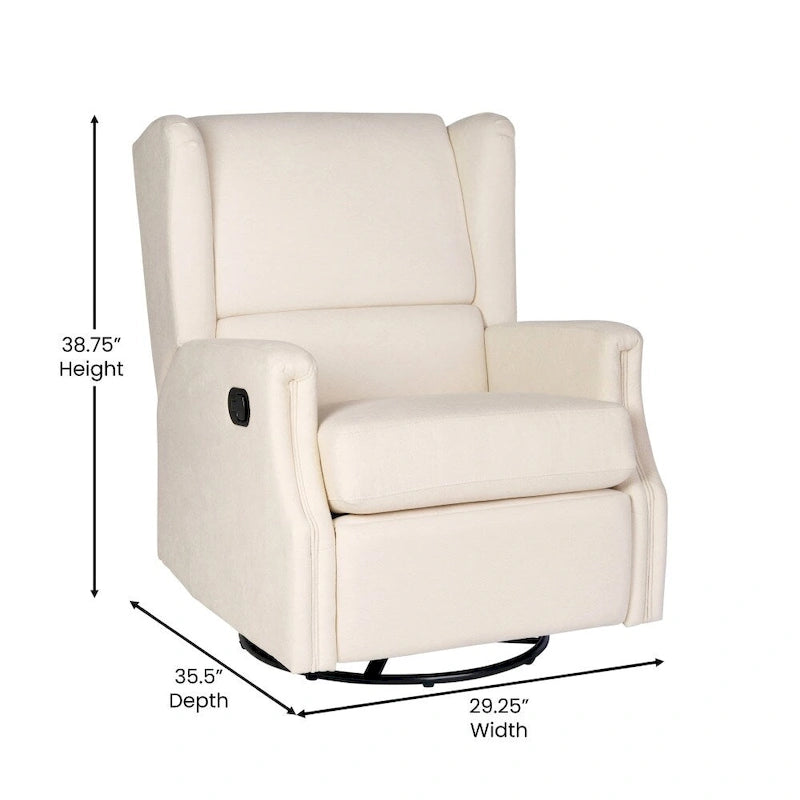 Poltrona reclinabile, a dondolo e girevole Wingback, color crema/grigio chiaro/grigio scuro, per 1 persona