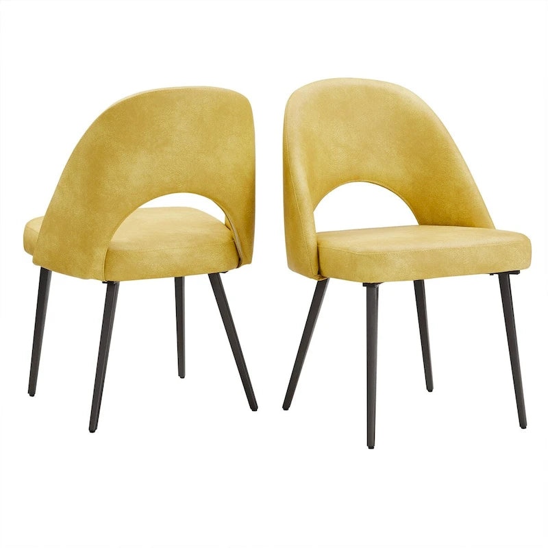 Sedia da pranzo imbottita con schienale a mezzaluna, set da 2 — Tessuto / Ecopelle