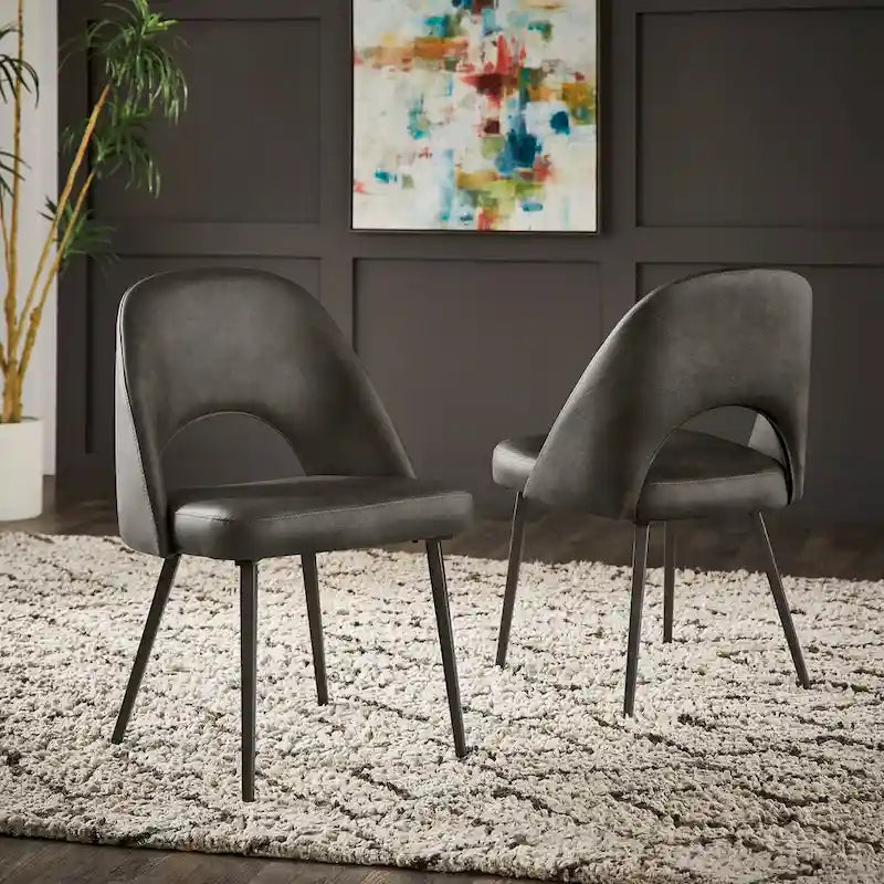 Sedia da pranzo imbottita con schienale a mezzaluna, set da 2 — Tessuto / Ecopelle