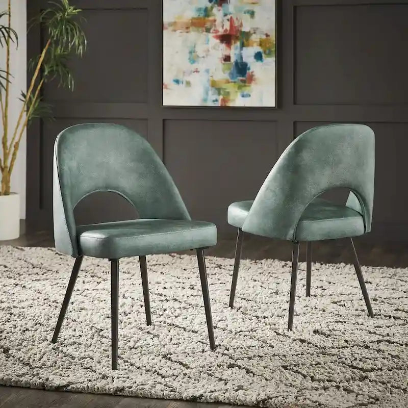 Sedia da pranzo imbottita con schienale a mezzaluna, set da 2 — Tessuto / Ecopelle