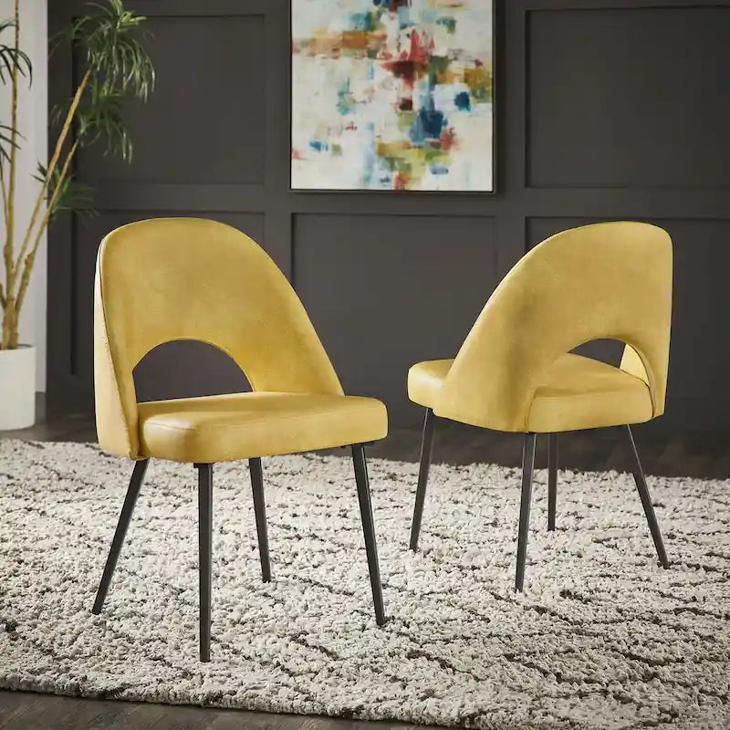 Sedia da pranzo imbottita con schienale a mezzaluna, set da 2 — Tessuto / Ecopelle