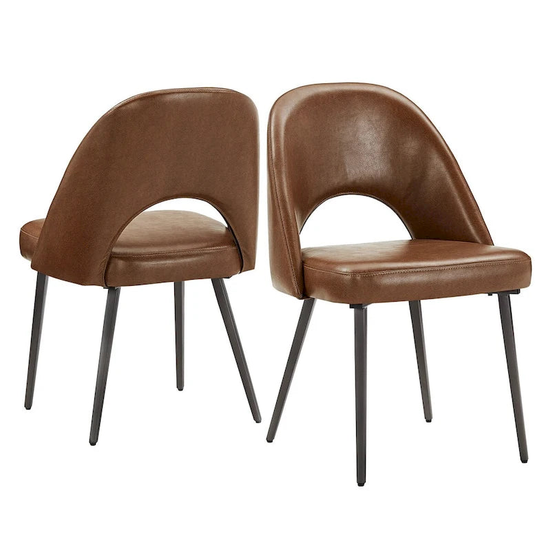 Sedia da pranzo imbottita con schienale a mezzaluna, set da 2 — Tessuto / Ecopelle