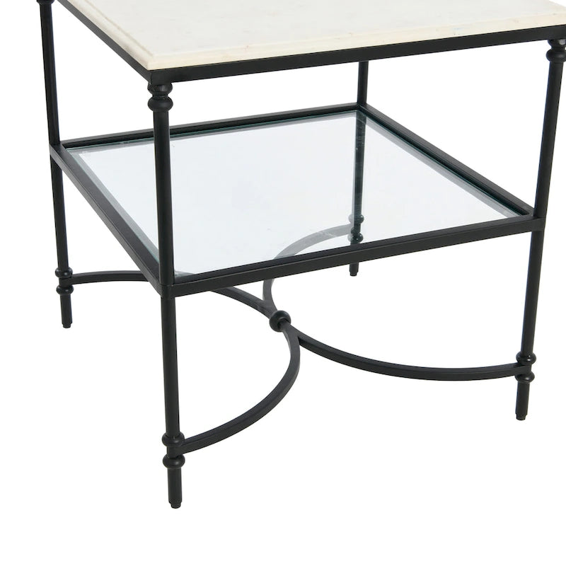 Tavolino quadrato con ripiano in marmo oro e bianco / nero e bianco per 1