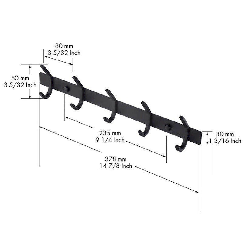 Appendiabiti da Parete Nero/Argento, 5 Ganci