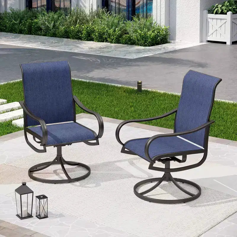 Captiva Designs Set da 9 Pezzi con Tavolo da Pranzo Quadrato in Metallo con Piano a Doghe e Sedie Girevoli Sling da Esterno
