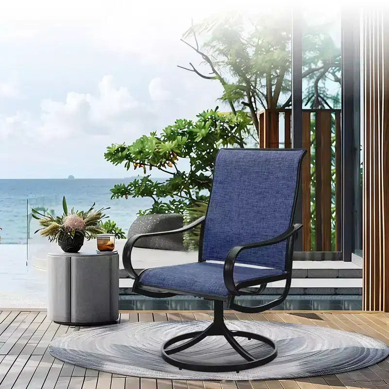 Captiva Designs Set da 9 Pezzi con Tavolo da Pranzo Quadrato in Metallo con Piano a Doghe e Sedie Girevoli Sling da Esterno