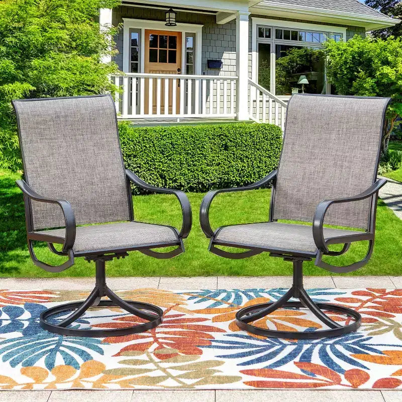 Captiva Designs Set da 9 Pezzi con Tavolo da Pranzo Quadrato in Metallo con Piano a Doghe e Sedie Girevoli Sling da Esterno