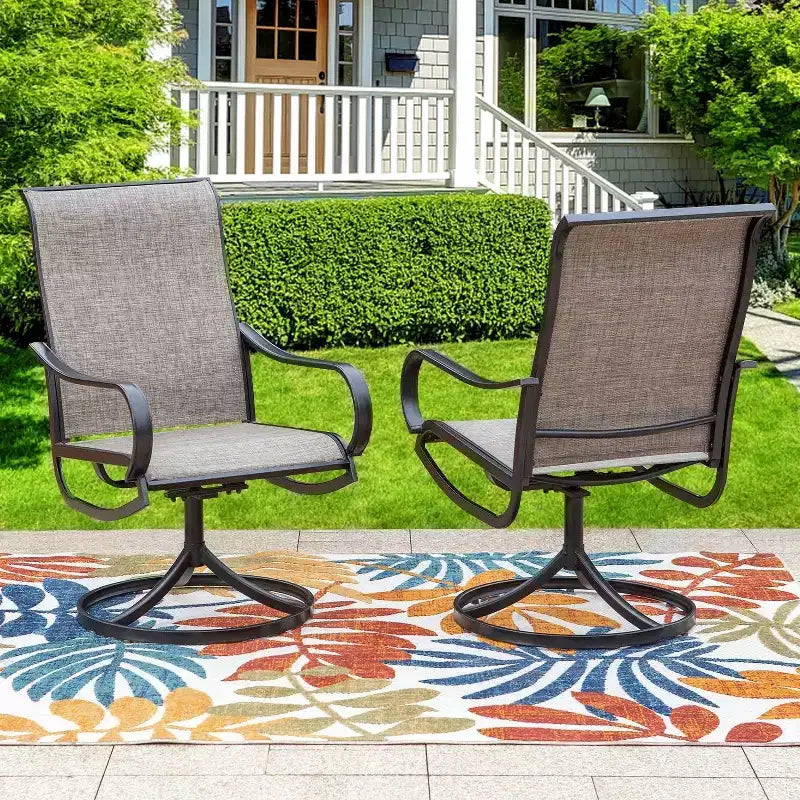 Captiva Designs Set da 9 Pezzi con Tavolo da Pranzo Quadrato in Metallo con Piano a Doghe e Sedie Girevoli Sling da Esterno
