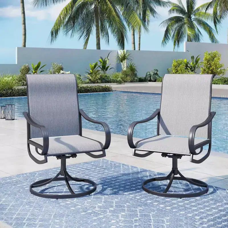 Captiva Designs Set da 9 Pezzi con Tavolo da Pranzo Quadrato in Metallo con Piano a Doghe e Sedie Girevoli Sling da Esterno