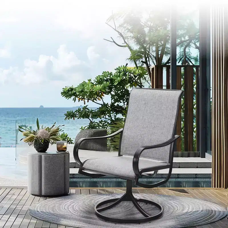 Captiva Designs Set da 9 Pezzi con Tavolo da Pranzo Quadrato in Metallo con Piano a Doghe e Sedie Girevoli Sling da Esterno
