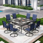 Captiva Designs Set da 9 Pezzi con Tavolo da Pranzo Quadrato in Metallo con Piano a Doghe e Sedie Girevoli Sling da Esterno