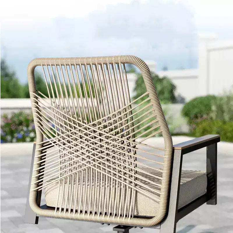 Captiva Designs Set da pranzo 5 pezzi con tavolo rotondo in metallo con piano a doghe e sedie girevoli in vimini con cuscini spessi