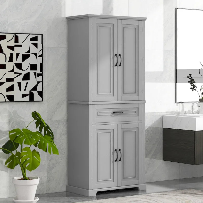 Armadietto alto con ante e cassetto, grigio / nero / bianco, 1 unità