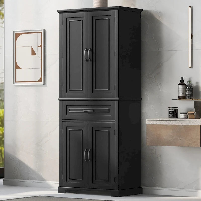 Armadietto alto con ante e cassetto, grigio / nero / bianco, 1 unità